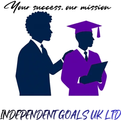 Independent Goals UK Ltd — a mentor supporting a graduating student, above the strapline “Your success, our mission”.